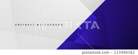White and blue modern abstract wide banner with geometric shapes. Dark blue and white abstract background. White and blue modern abstract wide banner with geometric shapes. Dark blue and white abstract background. 113998162