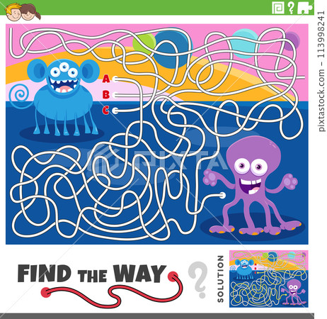 maze game with funny cartoon monsters characters maze game with funny cartoon monsters characters 113998241