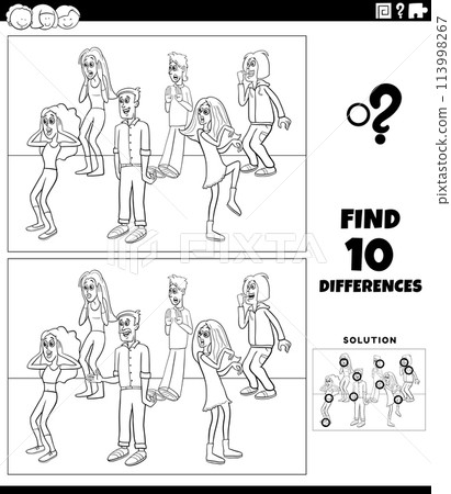 differences game with cartoon surprised young people coloring page 113998267