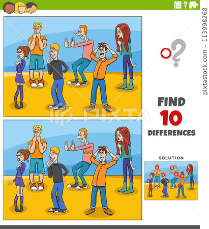 differences activity with cartoon surprised young people group 113998268
