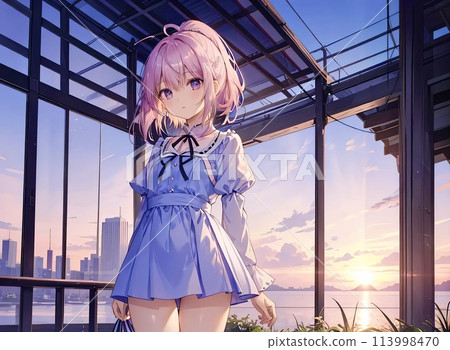 Pink beautiful girl short hair illustration 113998470