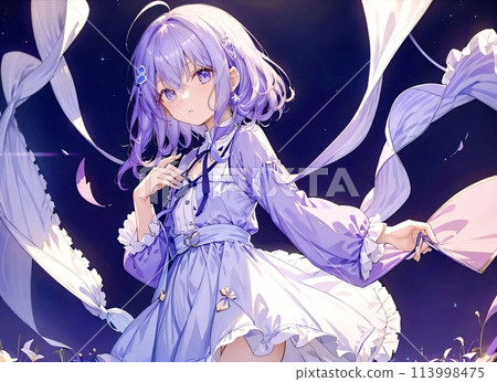 紫髮美女短髮插畫 113998475