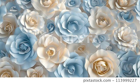 3d wallpaper stretch ceiling, blue and beige roses pattern frame background 3d wallpaper stretch ceiling, blue and beige roses pattern frame background 113999227