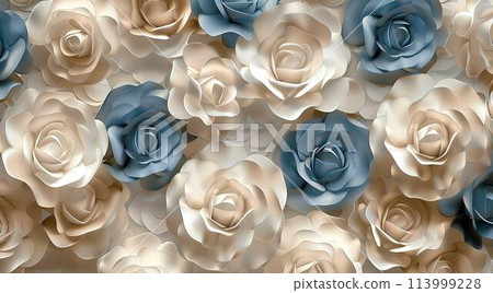 3d wallpaper stretch ceiling, blue and beige roses pattern frame background 3d wallpaper stretch ceiling, blue and beige roses pattern frame background 113999228