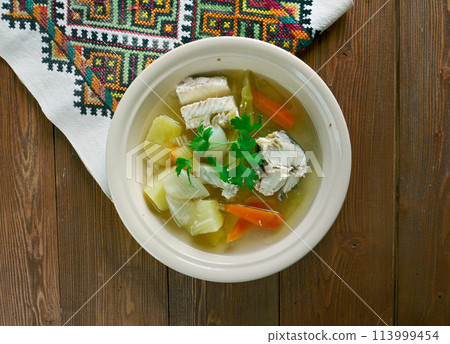 Russian fish soup 113999454
