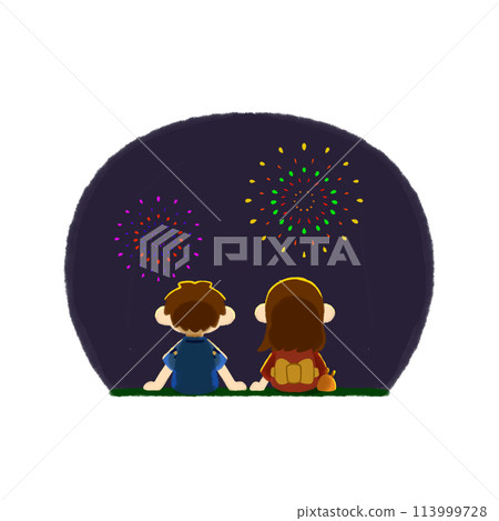 情侶看煙火可愛插畫 113999728