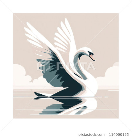 基本設計天鵝展開翅膀，陰影反射在水面上 生成人工智慧 114000135