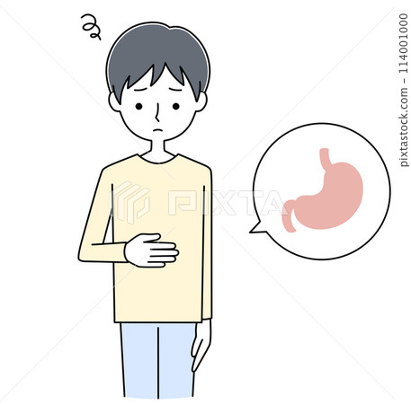 Illustration of a young man having an upset stomach 114001000