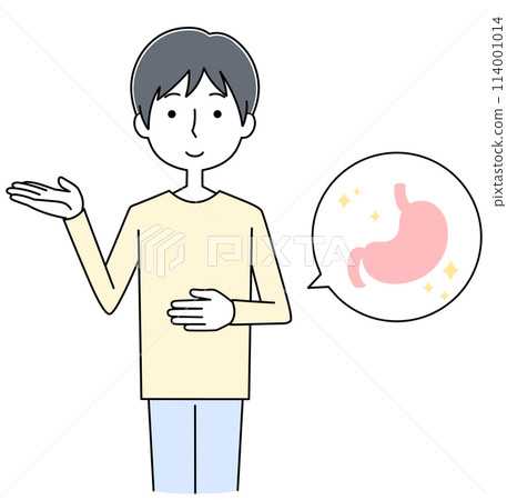Illustration of a young man with a healthy stomach 114001014