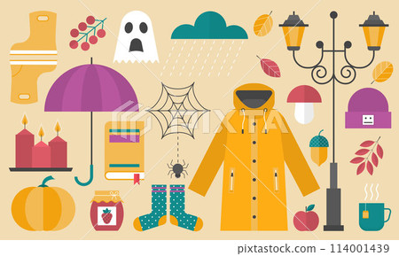 Set of drawn autumn vector illustration 114001439