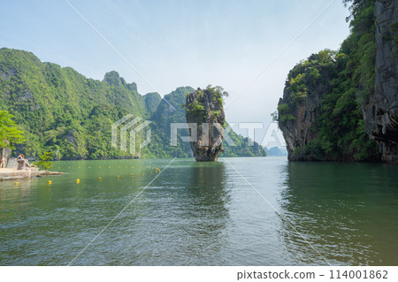 Khao Phing Kan, Ko Ta Pu, Phang Nga, lush green trees from above in tropical forest in national park in summer season. Natural landscape background. 114001862