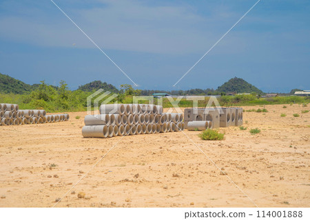 Drainage Concrete Pipe with mountain hills. 114001888