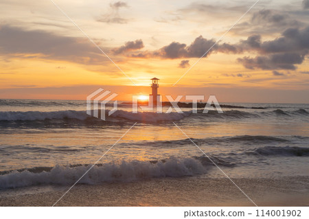 Lighthouse tower, Khao Lak with seawater, Andaman sea in Phang Nga Bay island in summer season, Thailand. Tourist attraction. Lighthouse tower, Khao Lak with seawater, Andaman sea in Phang Nga Bay island in summer season, Thailand. Tourist attraction. 114001902