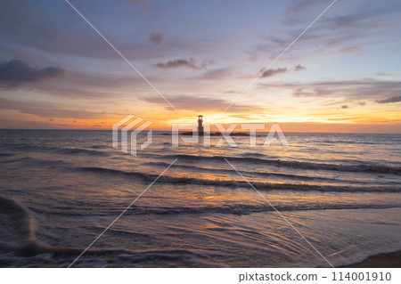 Lighthouse tower, Khao Lak with seawater, Andaman sea in Phang Nga Bay island in summer season, Thailand. Tourist attraction. 114001910