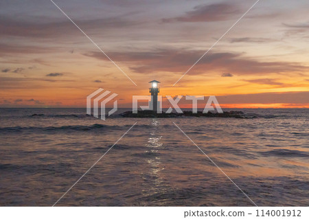 Lighthouse tower, Khao Lak with seawater, Andaman sea in Phang Nga Bay island in summer season, Thailand. Tourist attraction. Lighthouse tower, Khao Lak with seawater, Andaman sea in Phang Nga Bay island in summer season, Thailand. Tourist attraction. 114001912