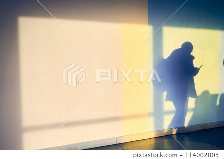 Abstract background of a man's shadow on a white wall at the airport with space to copy. Blurred silhouettes of people. High quality photo Abstract background of a man's shadow on a white wall at the airport with space to copy. Blurred silhouettes of people. High quality photo 114002003