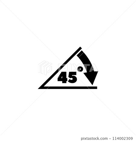 A simple black and white graphic illustration depicting a 45 degree angle sign or icon, representing an architectural or technical design element. Vector icon for website design, logo, app, ui. A simple black and white graphic illustration depicting a 45 degree angle sign or icon, representing an architectural or technical design element. Vector icon for website design, logo, app, ui. 114002309
