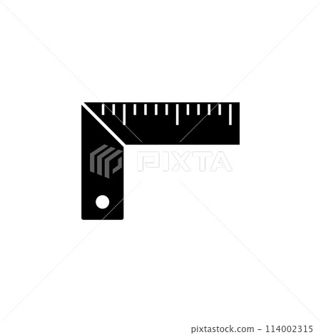 A simple black and white icon depicting a tool for measuring and marking angles, such as a carpenters square or protractor. Vector icon for website design, logo, app, ui. 114002315