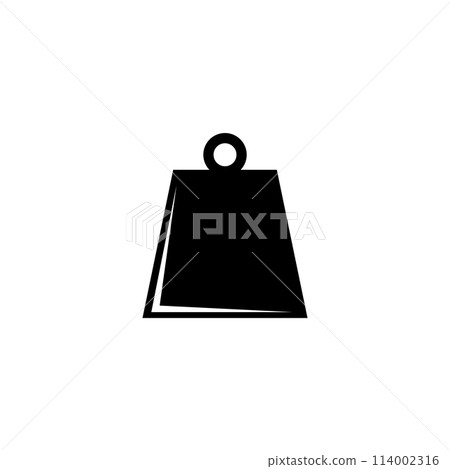 A simple black and white icon depicting a weight or tag-like shape, conveying the concept of measurement, evaluation, or pricing. Vector icon for website design, logo, app, ui. 114002316