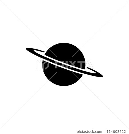 A sleek, minimalist black and white icon depicting a simple, stylized planet with rings, representing space exploration, astronomy, and the wonders of the cosmos. Vector icon for website design, logo. A sleek, minimalist black and white icon depicting a simple, stylized planet with rings, representing space exploration, astronomy, and the wonders of the cosmos. Vector icon for website design, logo. 114002322