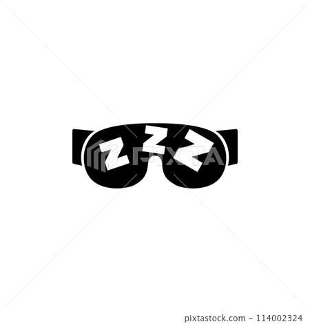 A black and white icon depicting a pair of glasses with the ZZZ symbols, representing sleepiness, drowsiness, and the need for rest. Vector icon for website design, logo, app, ui. 114002324