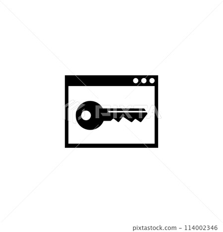 A black and white icon of a key in a browser window, with a tire tread pattern on the key. Perfect for automotive design logos and branding. Vector icon for website design, logo, app, and ui. A black and white icon of a key in a browser window, with a tire tread pattern on the key. Perfect for automotive design logos and branding. Vector icon for website design, logo, app, and ui. 114002346