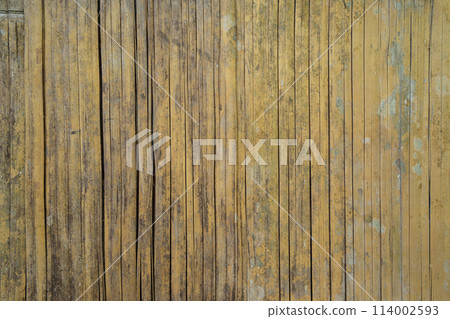 Natural wood slats wall or lath line arrange. Flooring pattern surface texture. Close-up of interior architecture material for design decoration background. 114002593