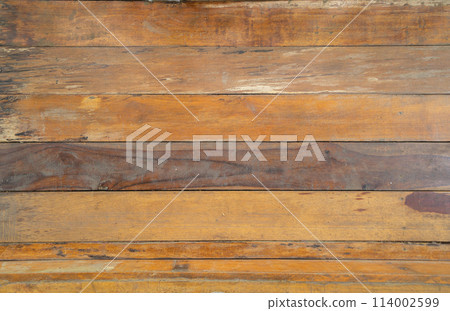 Natural wood slats wall or lath line arrange. Flooring pattern surface texture. Close-up of interior architecture material for design decoration background. 114002599