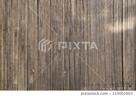 Natural wood slats wall or lath line arrange. Flooring pattern surface texture. Close-up of interior architecture material for design decoration background. 114002603