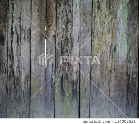 Natural wood slats wall or lath line arrange. Flooring pattern surface texture. Close-up of interior architecture material for design decoration background. 114002631