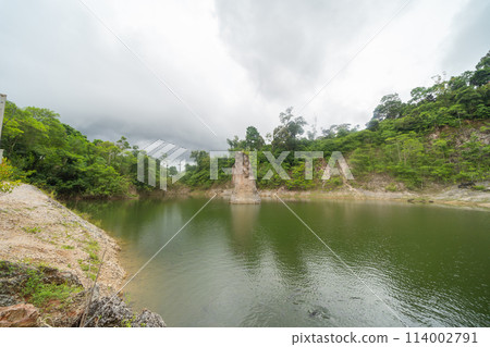 Ground in the land with sand in factory industry for construction site. Arid pattern texture background. Bulldozer tractor 114002791