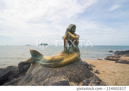 Mermaid sculpture at Hat Yai beach, Songkhla province, Thailand. Tourist attraction landmark. Mermaid sculpture at Hat Yai beach, Songkhla province, Thailand. Tourist attraction landmark. 114002817