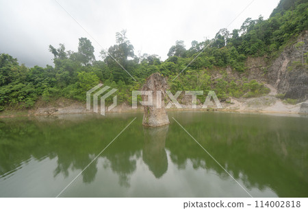 Ground in the land with sand in factory industry for construction site. Arid pattern texture background. Bulldozer tractor Ground in the land with sand in factory industry for construction site. Arid pattern texture background. Bulldozer tractor 114002818