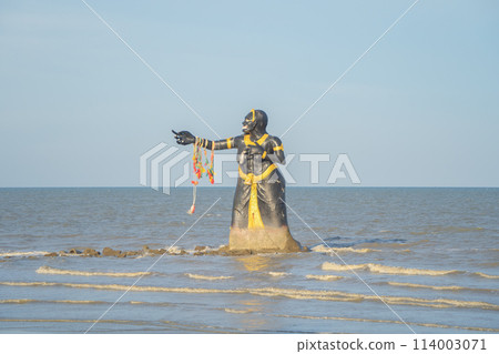 Phra Aphai Mani and Phisuea Samudra with seawater, Andaman sea in Phetburi island in Thailand. Water in ocean. Phra Aphai Mani and Phisuea Samudra with seawater, Andaman sea in Phetburi island in Thailand. Water in ocean. 114003071