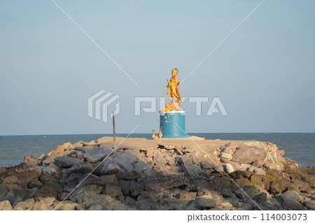 Phra Aphai Mani and Phisuea Samudra with seawater, Andaman sea in Phetburi island in Thailand. Water in ocean. Phra Aphai Mani and Phisuea Samudra with seawater, Andaman sea in Phetburi island in Thailand. Water in ocean. 114003073