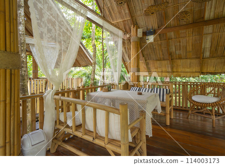 Thai restaurant with nature forest trees. Interior design. Thai restaurant with nature forest trees. Interior design. 114003173