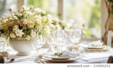 Fresh flowers adorn a sophisticated table arrangement elegantly.AI Generated Fresh flowers adorn a sophisticated table arrangement elegantly.AI Generated 114003252