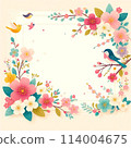 粉紅色的花和小鳥的插圖 114004675