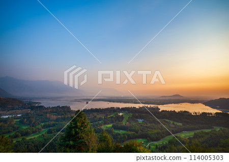 Srinagar city aerial panoramic view, India 114005303