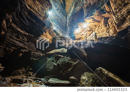 Waterfall inside cave near Pokhara, Nepal 114005323