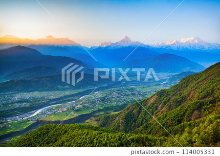 Annapurna mountains aerial panoramic view, Pokhara Annapurna mountains aerial panoramic view, Pokhara 114005331