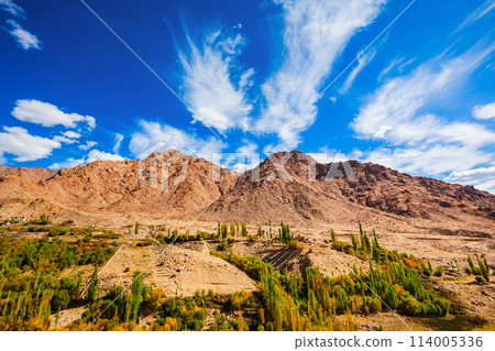 Scenic mountain landscape in Ladakh, India 114005336