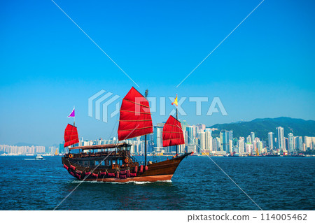 Tourist sailboat in Hong Kong, China 114005462