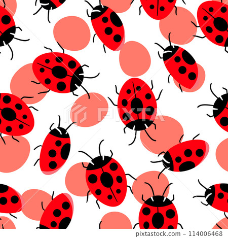 Fashion animal seamless pattern with colorful ladybird on white background. Cute holiday illustration with ladybags for baby. Design for invitation, poster, card, fabric, textile 114006468