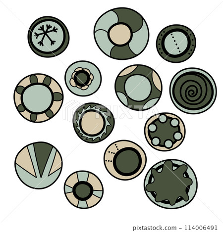 Geometric aboriginal art icon. Ethnic tribal rounded ornament. Afican, australian motiph. Dots painting. Vector illustration, template design for cloth, card, fabric Geometric aboriginal art icon. Ethnic tribal rounded ornament. Afican, australian motiph. Dots painting. Vector illustration, template design for cloth, card, fabric 114006491