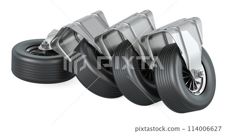 Heavy Duty swivel caster wheels for trolleys. 3D rendering 114006627