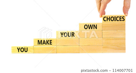 You make your own choice symbol. Concept words You make your own choice on wood blocks. Beautiful white table white background. Businessman hand. Business you make your own choice concept. Copy space. You make your own choice symbol. Concept words You make your own choice on wood blocks. Beautiful white table white background. Businessman hand. Business you make your own choice concept. Copy space. 114007701