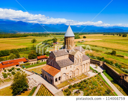 Alaverdi Monastery aerial panoramic view in Kakheti, Georgia 114008759