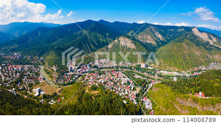 Borjomi town aerial panoramic view, Georgia 114008789