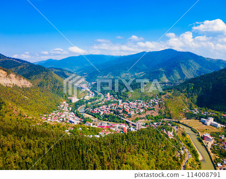 Borjomi town aerial panoramic view, Georgia 114008791